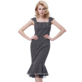 Belle Poque Retro Vintage Polka Dots Pattern Cap Sleeve Square Neck Hips-Wrapped Wiggle Bodycon Robe sirène BP000376-1